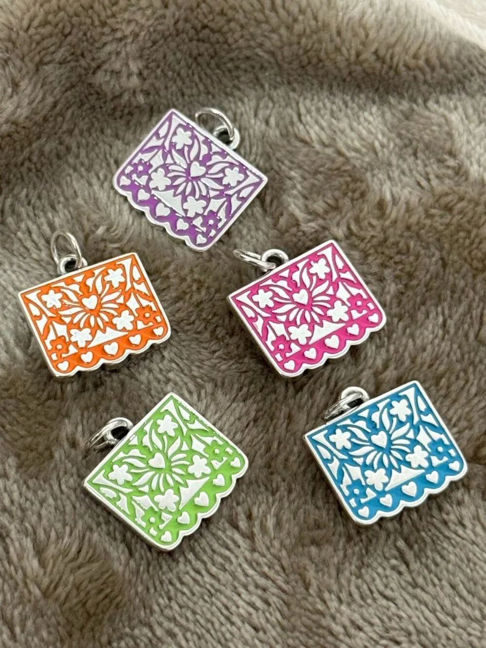 Enamel Papel Picado Charm Sterling Silver Dangle